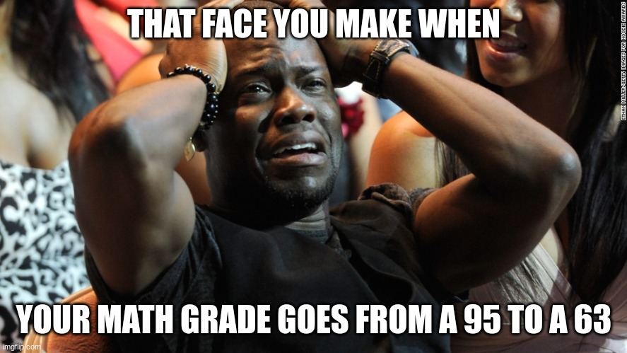 That Face | THAT FACE YOU MAKE WHEN; YOUR MATH GRADE GOES FROM A 95 TO A 63 | image tagged in kevin hart,funny memes,funny,math is math | made w/ Imgflip meme maker