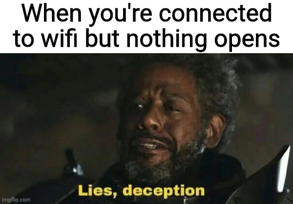 True story | When you're connected to wifi but nothing opens | image tagged in blank white template,sw lies deception | made w/ Imgflip meme maker