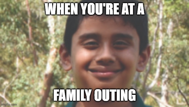 no body likes those lets be honest | WHEN YOU'RE AT A; FAMILY OUTING | image tagged in funny memes,family | made w/ Imgflip meme maker