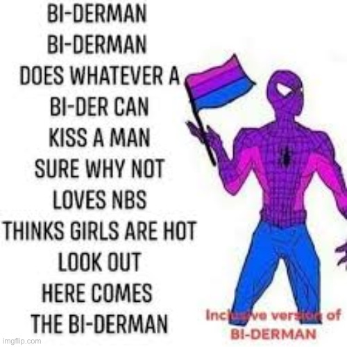 Bi-der man | image tagged in lgbtq,spiderman,bisexual | made w/ Imgflip meme maker