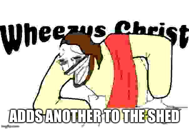 Wheezus christ (intensifies) deep fried | ADDS ANOTHER TO THE SHED | image tagged in wheezus christ intensifies deep fried | made w/ Imgflip meme maker
