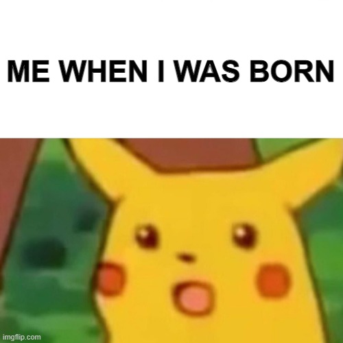 ME WHE I WAS BORN | ME WHEN I WAS BORN | image tagged in memes,surprised pikachu | made w/ Imgflip meme maker