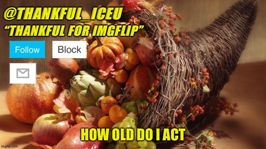 How old do I act | HOW OLD DO I ACT | image tagged in dr_iceu thanksgiving template | made w/ Imgflip meme maker