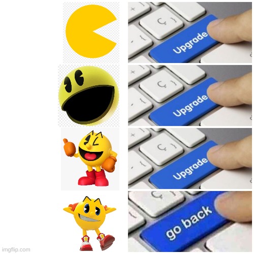 Pac Man evolution | image tagged in upgrade,pac man,funny,funny memes,memes | made w/ Imgflip meme maker