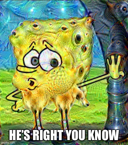 Acidhead Spongebob agrees |  HE’S RIGHT YOU KNOW | image tagged in spongebob trippinpants,right,acid,tripping | made w/ Imgflip meme maker