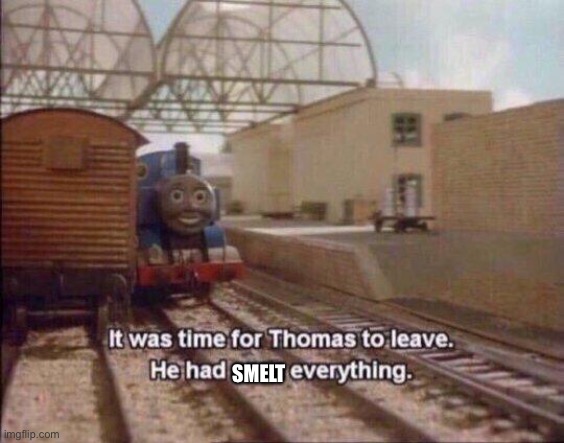 It was time for Thomas to leave, He had seen everything | SMELT | image tagged in it was time for thomas to leave he had seen everything | made w/ Imgflip meme maker