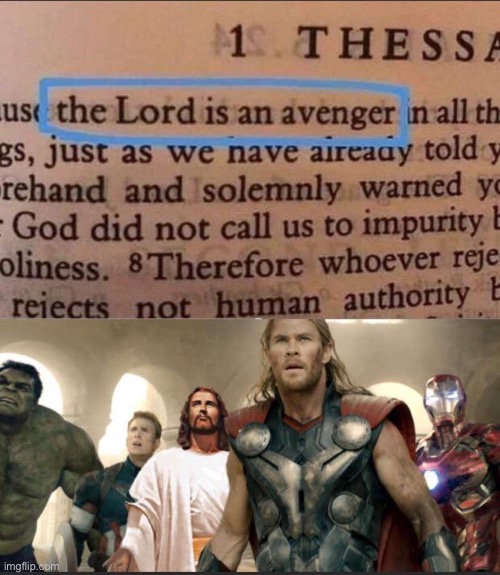 image tagged in avengers,bible,meme | made w/ Imgflip meme maker