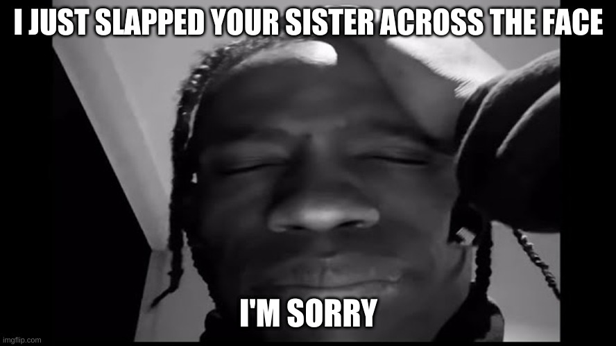 You know he's being honest | I JUST SLAPPED YOUR SISTER ACROSS THE FACE; I'M SORRY | image tagged in travis scott im sorry | made w/ Imgflip meme maker