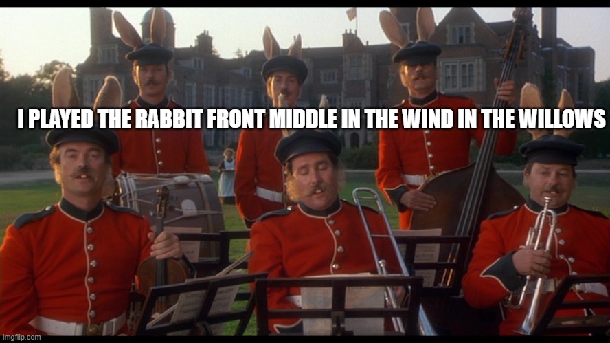 Andrew taylor | I PLAYED THE RABBIT FRONT MIDDLE IN THE WIND IN THE WILLOWS | image tagged in andrew the rabbit | made w/ Imgflip meme maker