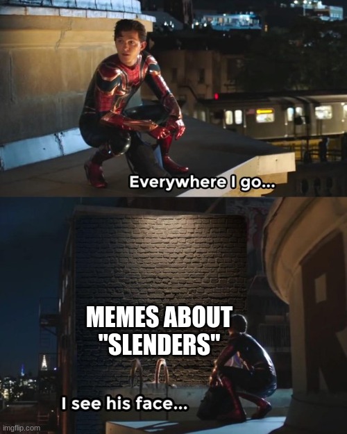 could someone please explain to me wtf slenders are? | MEMES ABOUT "SLENDERS" | image tagged in everywhere i go i see his face | made w/ Imgflip meme maker