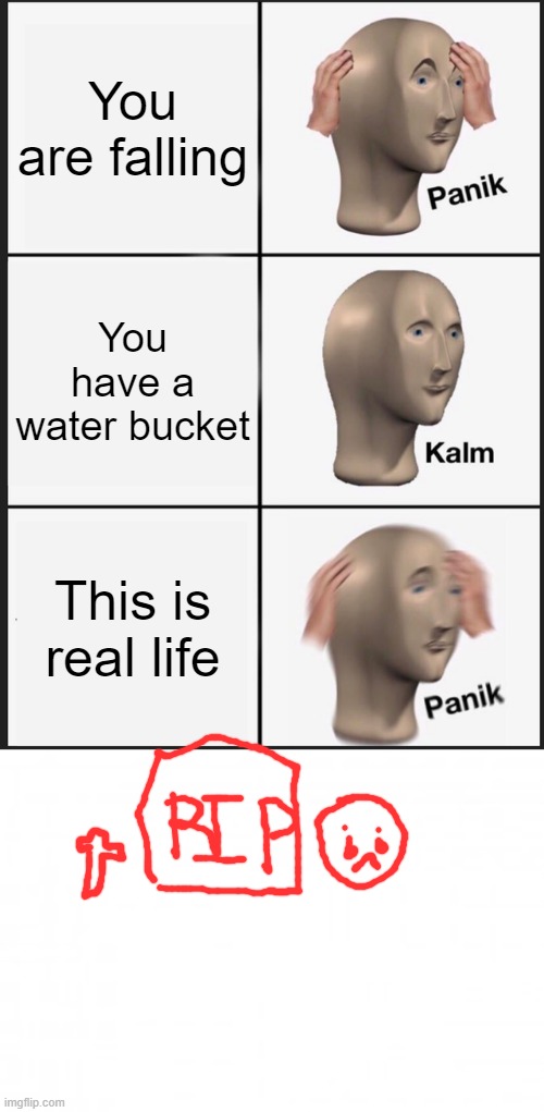 When you realize your failures... | You are falling; You have a water bucket; This is real life | image tagged in memes,panik kalm panik | made w/ Imgflip meme maker