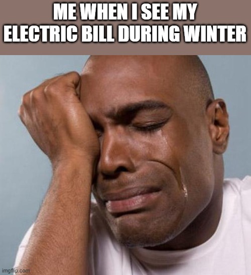 My Electric Bill During Winter | ME WHEN I SEE MY ELECTRIC BILL DURING WINTER | image tagged in electric bill,winter,electric,crying man,funny,electricity | made w/ Imgflip meme maker