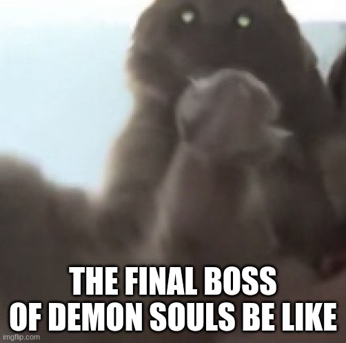 demonic tabby cat wants to feast upon your soul | THE FINAL BOSS OF DEMON SOULS BE LIKE | image tagged in demonic tabby cat wants to feast upon your soul | made w/ Imgflip meme maker