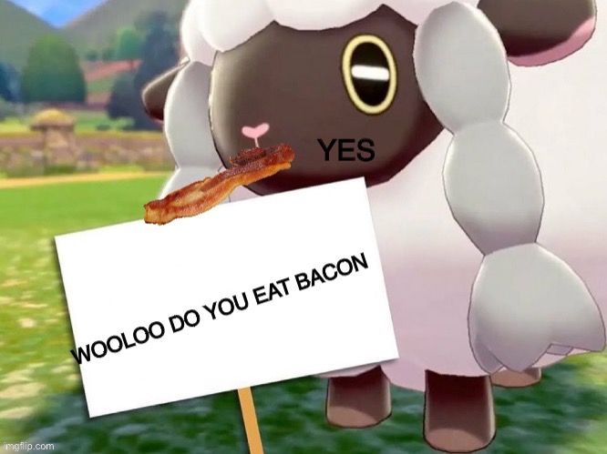 Wooloo sats bacon | image tagged in pokemon | made w/ Imgflip meme maker