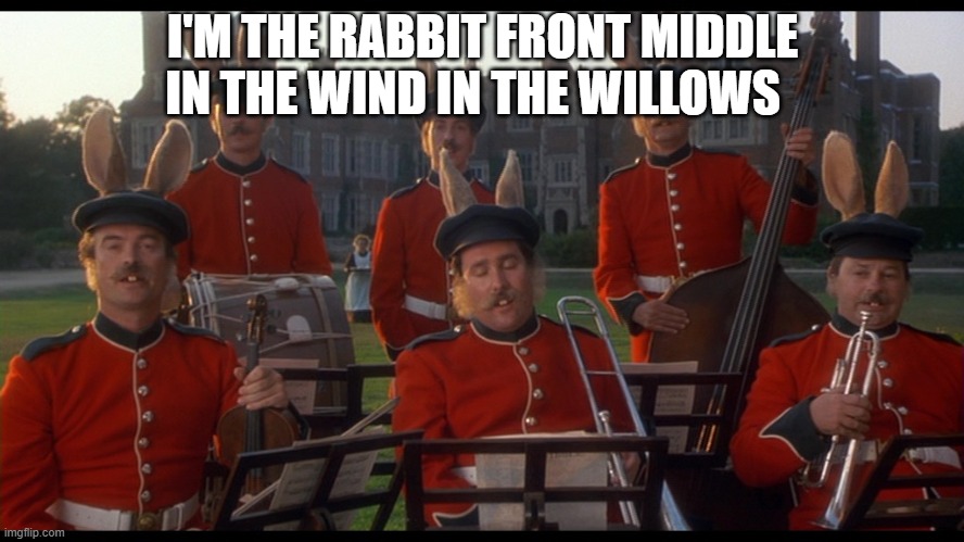 Andrew Taylor as the Rabbit | I'M THE RABBIT FRONT MIDDLE IN THE WIND IN THE WILLOWS | image tagged in andrew taylor as the rabbit | made w/ Imgflip meme maker