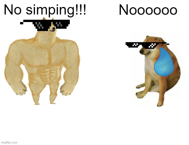 Buff Doge vs. Cheems Meme | No simping!!! Noooooo | image tagged in memes,buff doge vs cheems | made w/ Imgflip meme maker