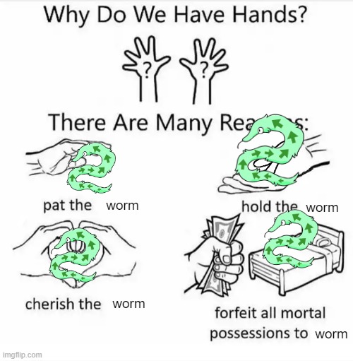 yep i annoyed a worm | worm; worm; worm; worm | image tagged in why do we have hands all blank,worms | made w/ Imgflip meme maker
