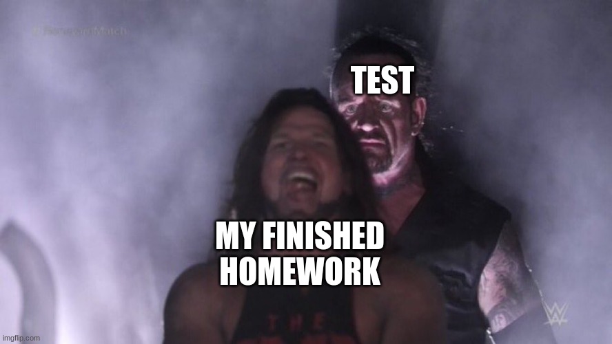 AJ Styles & Undertaker | TEST; MY FINISHED HOMEWORK | image tagged in aj styles undertaker | made w/ Imgflip meme maker