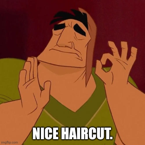 When X just right | NICE HAIRCUT. | image tagged in when x just right | made w/ Imgflip meme maker