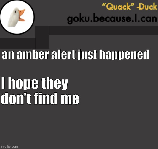 I stole myself | an amber alert just happened; I hope they don’t find me | image tagged in goku duck temp | made w/ Imgflip meme maker