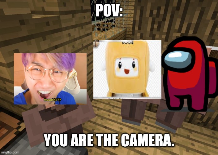 I Am a Lankybox Fan. | POV:; YOU ARE THE CAMERA. | image tagged in minecraft villagers | made w/ Imgflip meme maker