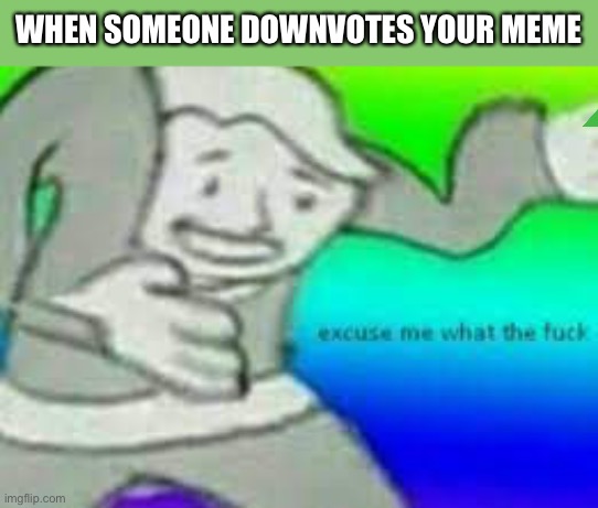 Wait | WHEN SOMEONE DOWNVOTES YOUR MEME | image tagged in exuse me wtf | made w/ Imgflip meme maker