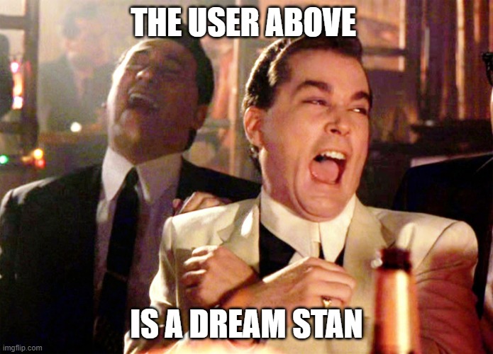 Good Fellas Hilarious | THE USER ABOVE; IS A DREAM STAN | image tagged in memes,good fellas hilarious | made w/ Imgflip meme maker