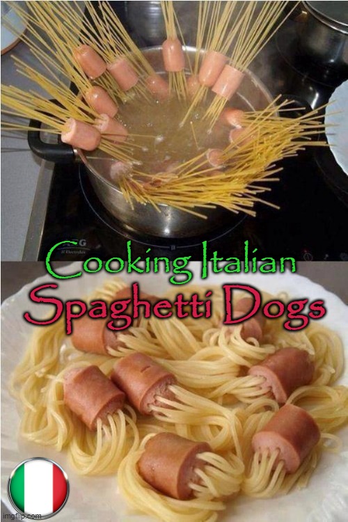 Cooking Italian | Spaghetti Dogs; Cooking Italian | image tagged in reservoir dogs | made w/ Imgflip meme maker