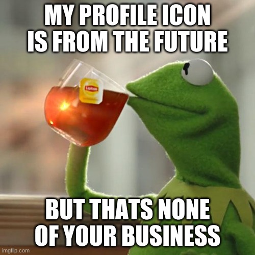 But That's None Of My Business | MY PROFILE ICON IS FROM THE FUTURE; BUT THATS NONE OF YOUR BUSINESS | image tagged in memes,but that's none of my business,kermit the frog | made w/ Imgflip meme maker