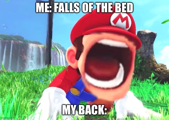 Mario screaming | ME: FALLS OF THE BED; MY BACK: | image tagged in mario screaming | made w/ Imgflip meme maker