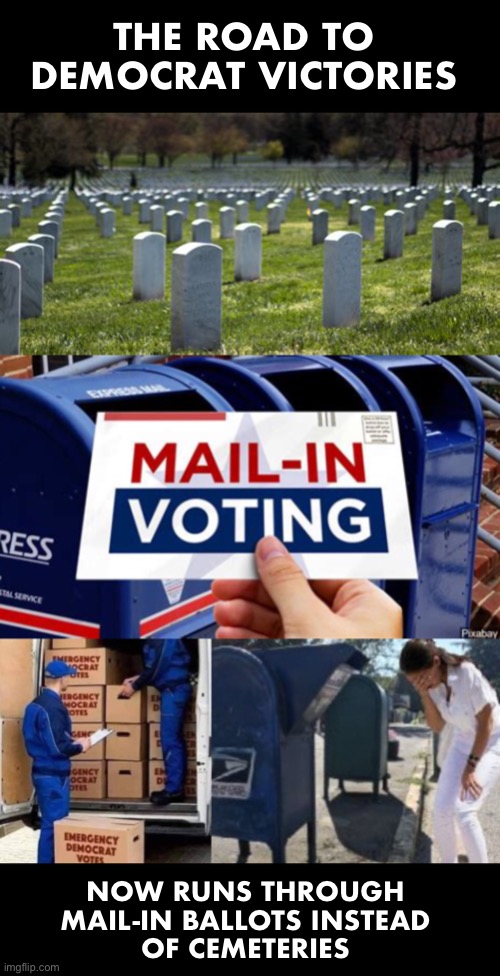 It’s been a game changer for them | THE ROAD TO 
DEMOCRAT VICTORIES; NOW RUNS THROUGH 
MAIL-IN BALLOTS INSTEAD 
OF CEMETERIES | image tagged in ballots | made w/ Imgflip meme maker