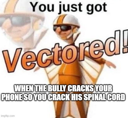 You just got vectored | WHEN THE BULLY CRACKS YOUR PHONE SO YOU CRACK HIS SPINAL CORD | image tagged in you just got vectored | made w/ Imgflip meme maker