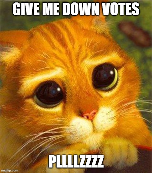 Beggin Puss | GIVE ME DOWN VOTES; PLLLLZZZZ | image tagged in beggin puss | made w/ Imgflip meme maker