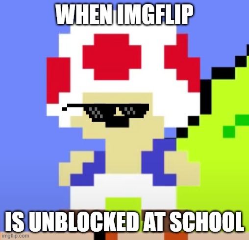 Y E S | WHEN IMGFLIP; IS UNBLOCKED AT SCHOOL | image tagged in derp toad | made w/ Imgflip meme maker