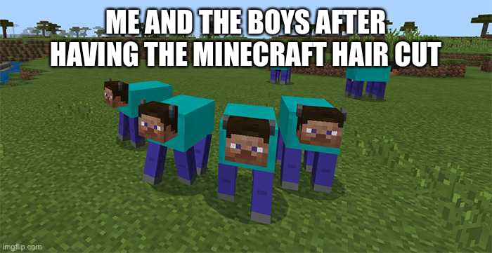me and the boys | ME AND THE BOYS AFTER HAVING THE MINECRAFT HAIR CUT | image tagged in me and the boys | made w/ Imgflip meme maker