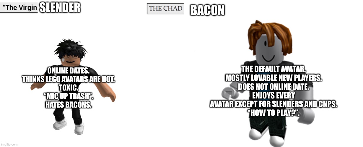 roblox avatars (my first attempt at a virgin vs chad meme) : r/virginvschad