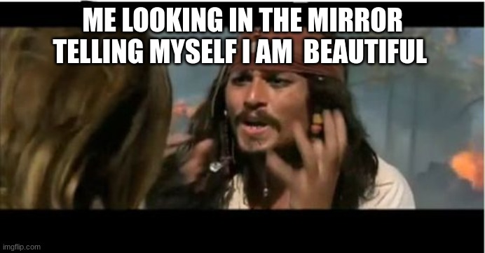 Your beautiful, dont  no worries | ME LOOKING IN THE MIRROR TELLING MYSELF I AM  BEAUTIFUL | image tagged in memes,why is the rum gone | made w/ Imgflip meme maker