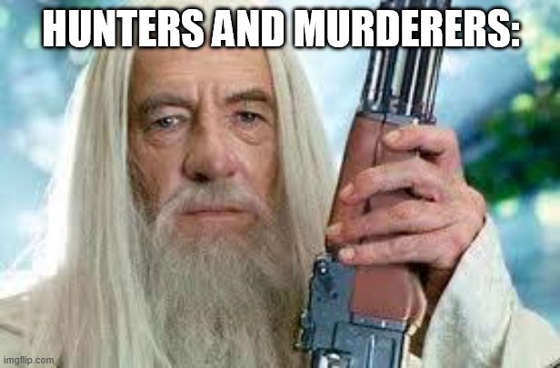 Shotgun Gandalf | HUNTERS AND MURDERERS: | image tagged in shotgun gandalf | made w/ Imgflip meme maker