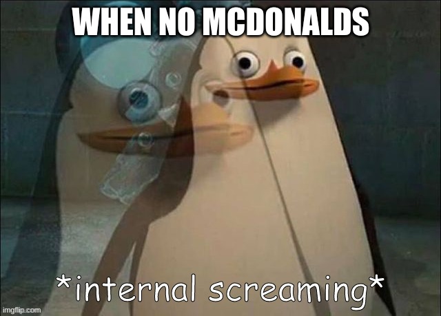 Private Internal Screaming |  WHEN NO MCDONALDS | image tagged in rico internal screaming | made w/ Imgflip meme maker