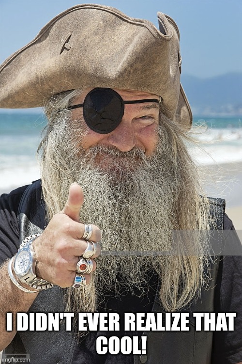 PIRATE THUMBS UP | I DIDN'T EVER REALIZE THAT
COOL! | image tagged in pirate thumbs up | made w/ Imgflip meme maker