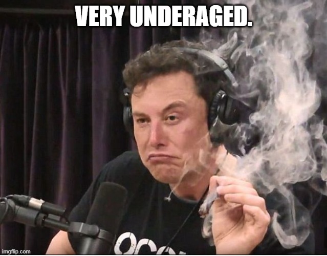 Elon Musk smoking a joint | VERY UNDERAGED. | image tagged in elon musk smoking a joint | made w/ Imgflip meme maker