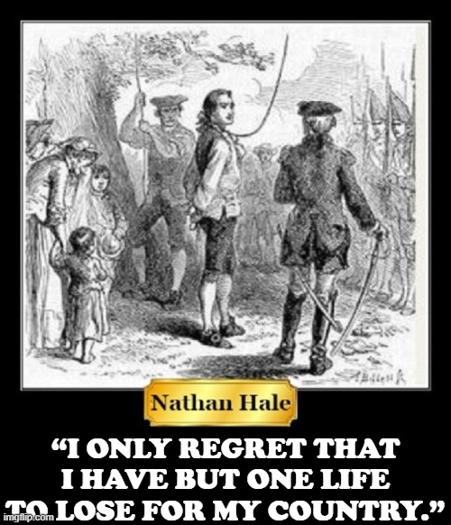 When I think "patriot," I don't think of Liz Cheney or Mitt Romney | “I ONLY REGRET THAT I HAVE BUT ONE LIFE TO LOSE FOR MY COUNTRY.” | image tagged in vince vance,political memes,nathan hale,rinos,cheney,mitt romney | made w/ Imgflip meme maker