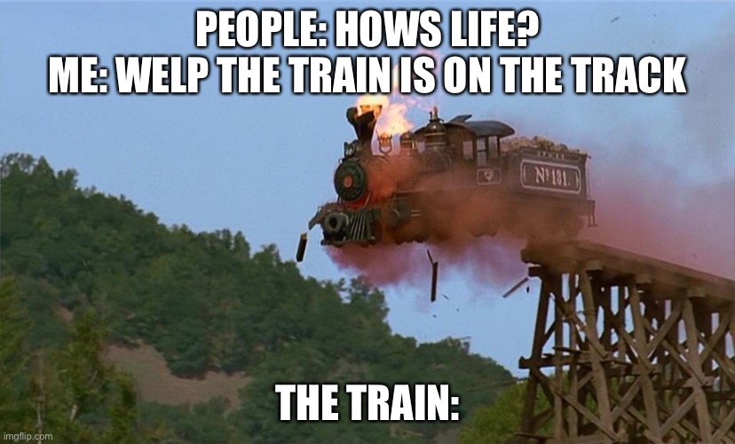 crazy train | PEOPLE: HOWS LIFE?
ME: WELP THE TRAIN IS ON THE TRACK; THE TRAIN: | image tagged in crazy train | made w/ Imgflip meme maker