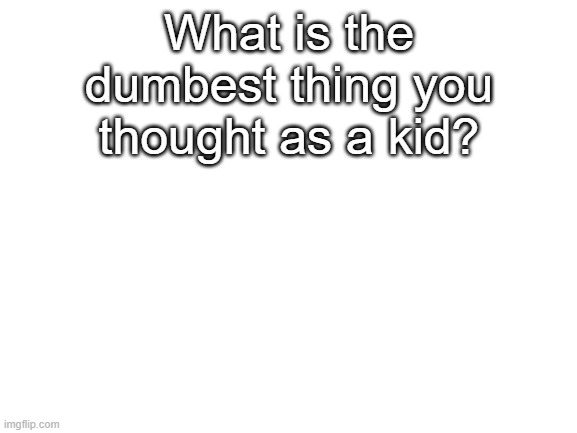 Blank White Template |  What is the dumbest thing you thought as a kid? | image tagged in blank white template,stupid,never gonna give you up,oh wow are you actually reading these tags | made w/ Imgflip meme maker