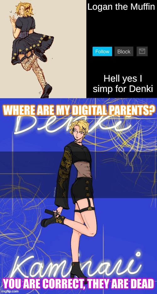So if you aren't getting the message....*cough* | WHERE ARE MY DIGITAL PARENTS? YOU ARE CORRECT, THEY ARE DEAD | image tagged in denki femboy temp | made w/ Imgflip meme maker