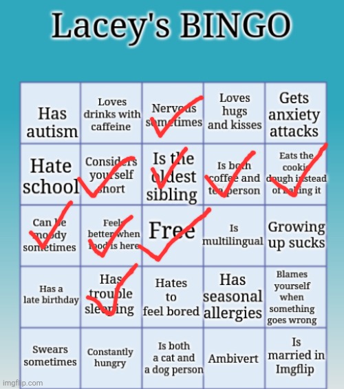 Lacey's BINGO | image tagged in lacey's bingo | made w/ Imgflip meme maker