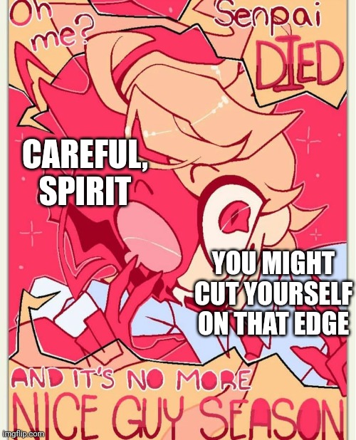 CAREFUL, SPIRIT; YOU MIGHT CUT YOURSELF ON THAT EDGE | made w/ Imgflip meme maker