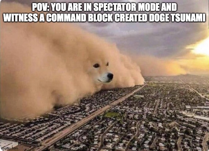 Doge Cloud | POV: YOU ARE IN SPECTATOR MODE AND WITNESS A COMMAND BLOCK CREATED DOGE TSUNAMI | image tagged in doge cloud,memes,pov,doge,cloud,minecraft | made w/ Imgflip meme maker