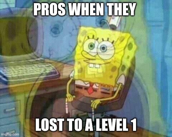 Pro when lost to lv 1 |  PROS WHEN THEY; LOST TO A LEVEL 1 | image tagged in spongebob panic inside | made w/ Imgflip meme maker