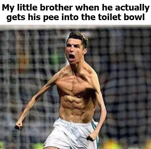 My little brother when he actually gets his pee into the toilet bowl | image tagged in pee | made w/ Imgflip meme maker